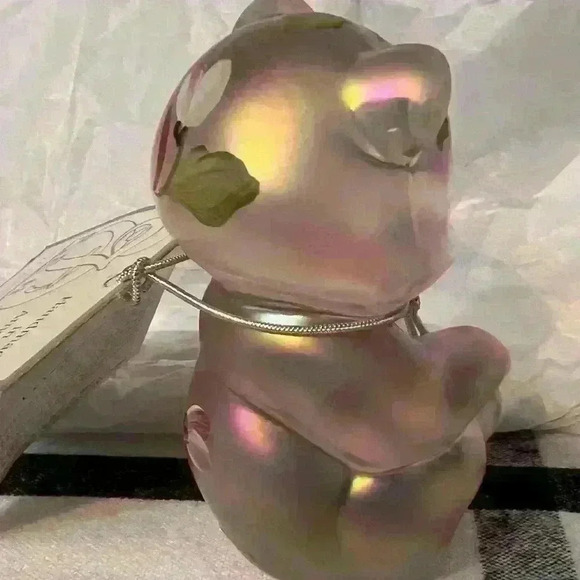 Fenton Pink Opalescent Hand Painted Floral Glass Bear Artist Signed By Artist. - Picture 9 of 11